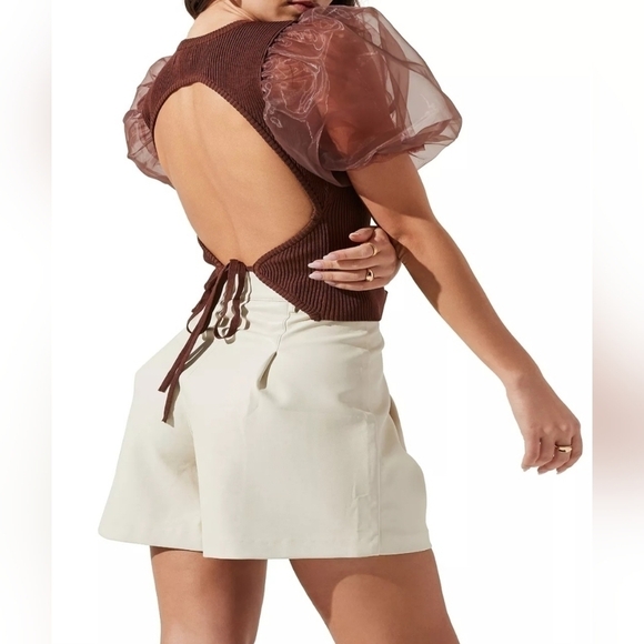 Artr Women's Avery Puff-Sleeve Open-Back Top size large and xl brown - Picture 2 of 7